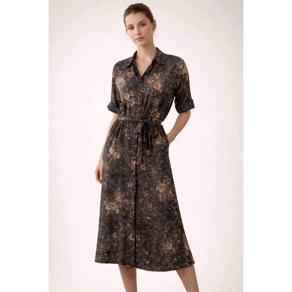 VTG Womens S Midi Dress Black Floral Dark Academia Librarian Office Career USA